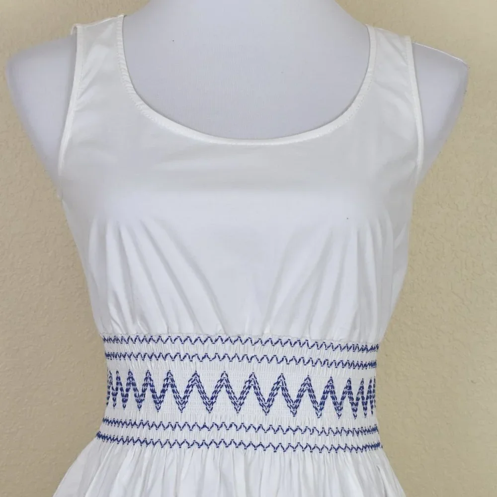 Kate Spade Fit Flare Smocked Poplin Dress XS